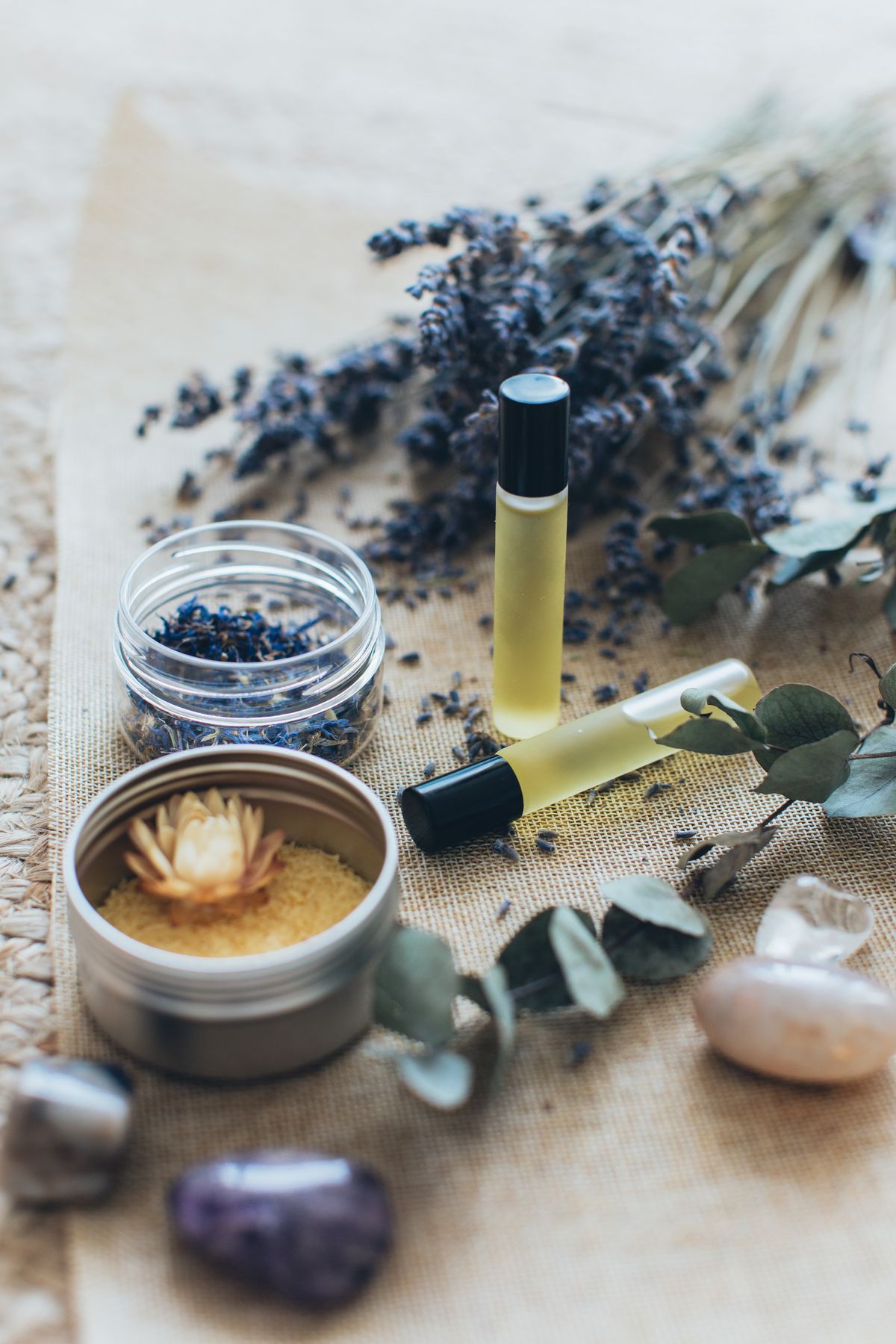 Aromatherapy oils, lavender and eucalyptus